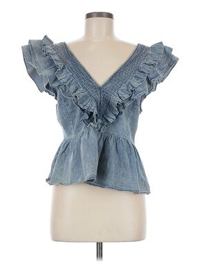 Anthropologie Light Blue Ruffle V-Neck Peplum Blouse
